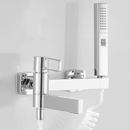 HLRTBCN Wandmontierte Badduschmischer Tap Badezimmermischer Tap Badewanne Tap 90 ° Drehausstrich Badezimmerhackmischer mit Duschset Chrom, Duschschlauch (Chrom -Federschlauch) Aqiong von HLRTBCN