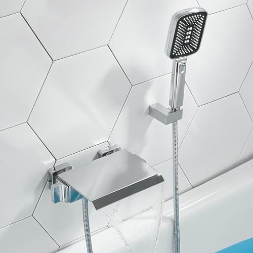 HLRTBCN Wandmontierte Badmixer TIPP quadratische Wasserfallmischer Bad Haken Badehäuse Mischmischhahn mit handgehaltenem Duschbad und Duschset Weiß, A (Schwarz B) Aqiong von HLRTBCN