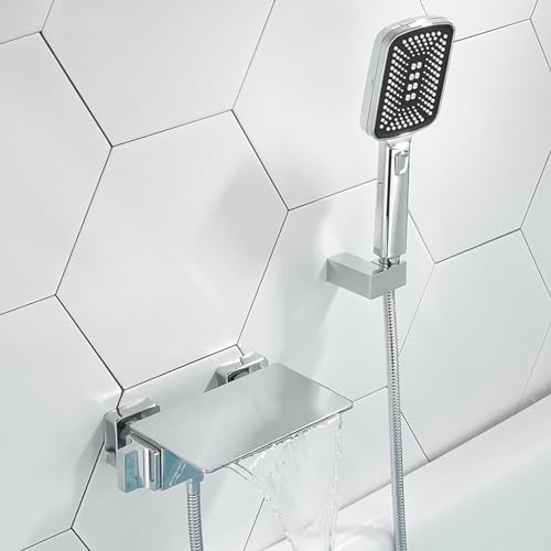 HLRTBCN Wandmontierte Badmixer TIPP quadratische Wasserfallmischer Bad Haken Badewahn -Duschmixer mit handgehaltenem Duschbad und Duschset Weiß, A (Gungrau a) Aqiong von HLRTBCN