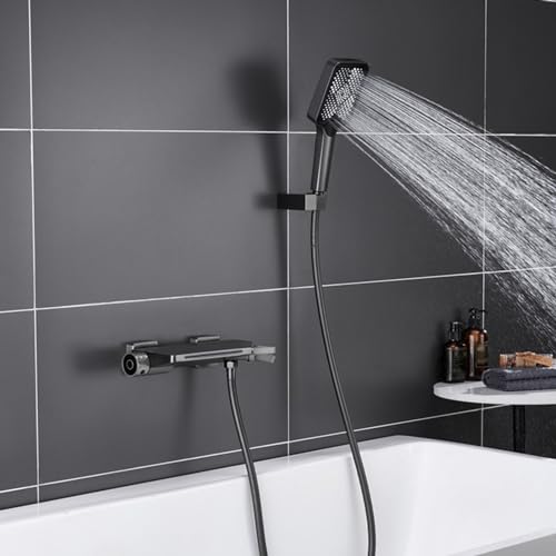 Wandmontierte Wasserfall Bad Zapfhaken mit Duschaufsatz Badezimmer -Wasserhackmischer mit Duschset mit Handheld Duschkopf grau (grau a) Aqiong von HLRTBCN