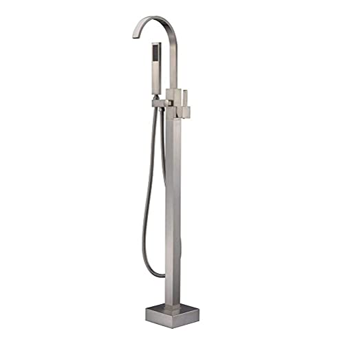 Wasserhahn freistehend, Badewanne mit Duschbodenmontagemontage mit Handheld -Dusche Eingriff Badezimmerhahn mit Diverter und Duschschlauch, Chrom Aqiong von HLRTBCN