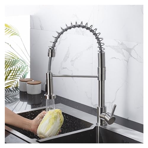Zeitgenössischer Küchenarmatur mit Pulldown Sprayer, Edelstahl-Federhahn, gebürstetem Nickelfinish, Hochbuhlendesign, moderner Küchenspüle Hahn für einfache Reinigung Aqiong Zeitgenössischer Küchenarmatur mit Pulldown Sprayer, Edelstahl-Federhahn, gebürstetem Nickelfinish, Hochbuhlendesign, moderner Küchenspüle Hahn für einfache Reinigung Aqiong von HLRTBCN