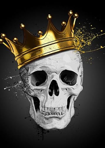 HLSHOE Abstrakter Retro-weißer Totenkopf mit Goldener Krone, Poster und Drucke, Leinwandgemälde, Wandkunst, Bild for Wohnzimmer, Heimdekoration (Color : A, Size : 50x70cm(No Frame)) von HLSHOE