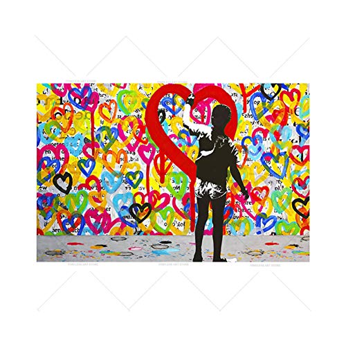 HLSHOE Banksy Graffiti-Kunstliebe Herz-Leinwand-Malerei Poster und Drucke Straßenkunst-Wandkunst für Wohnzimmer Wohnkultur (kein Rahmen) (Color : DM1194, Size : 90x130cm Unframed) von HLSHOE