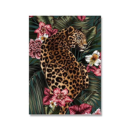 HLSHOE Blume Blätter Tiere Leinwand Druck Poster König von Dschungel Papagei Leopard Wandkunst Malerei Dekorative Bilder for Wohnzimmer (Color : B, Size : 60x90cm No Frame) von HLSHOE