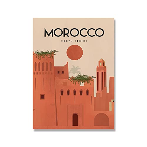 HLSHOE Decor Besuchen Sie Marokko Vintage Landschaft Poster Marrakesch Stadt Reise Leinwand Malerei Moderne Wand Kunstdruck Bild Home Dekoration (Color : A, Size : 50x70 No Frame) von HLSHOE