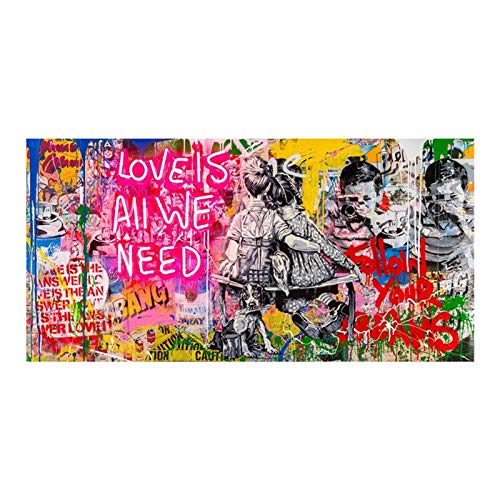 HLSHOE Junge und Mädchen Graffiti Kunst Poster und Drucke Leinwand Gemälde auf der Wand Abstrakte Kunst Bilder Bilder Für Wohnzimmer Dekoration (Color : DM969, Size : 90x180cm Unframed) von HLSHOE