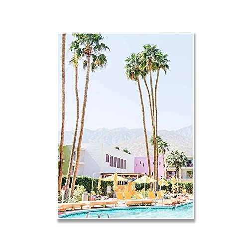 HLSHOE Tropischer Baum Leinwand Drucke Saguaro Hotel Poster Palm Springs Landschaftsmalerei Wandkunst Bilder Wohnkultur Für Wohnzimmer (Color : A, Size : 60x90cm No Frame) von HLSHOE