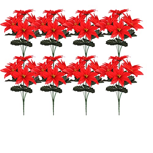 HLTER Künstliche rote Weihnachtssternsträuße, 6 Köpfe, Weihnachtsstern, Blumenstrauß, künstlicher Weihnachtsstern, Blumenstrauß, künstlicher Weihnachtsstern, Blumen, Zweig, Blumenstrauß für von HLTER