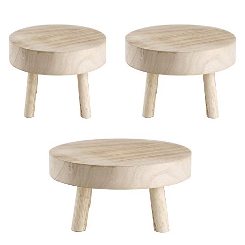 HLTER Mini Holz Hocker Display Ständer, 3er Set Pflanzenständer Blumentopfhalter, runder Holzhocker Holz Garten Pflanztopf Riser Ständer für Raumdekoration von HLTER