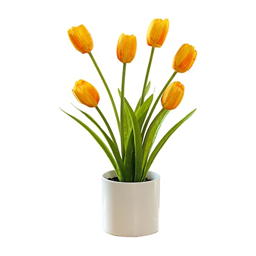 HLTER Orange künstliche Tulpen mit Tulpen-Motiv, 33,7 cm, echte Tulpen, Kunstblumen in Vase, künstliche Blumensträuße, Hochzeitsarrangements, Heimdekoration von HLTER