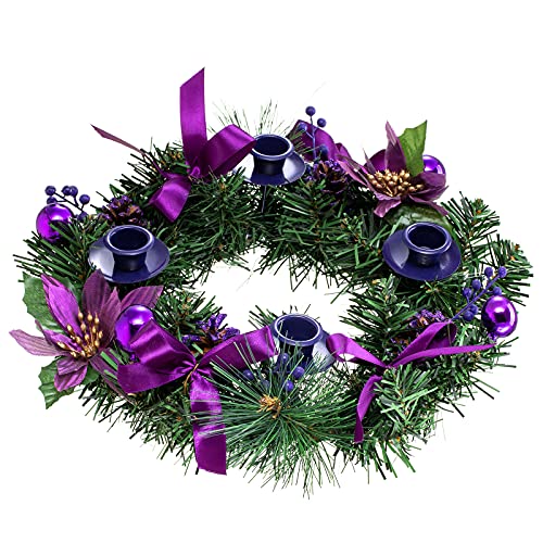 HLTER Weihnachts-Adventskranz, 33 cm, violette Schleife, Adventskränze mit Tannenzapfen, Xmas Advent Kerzenhalter, Tafelaufsatz, Dekoration für Winterferien Jahreszeit Dekor von HLTER