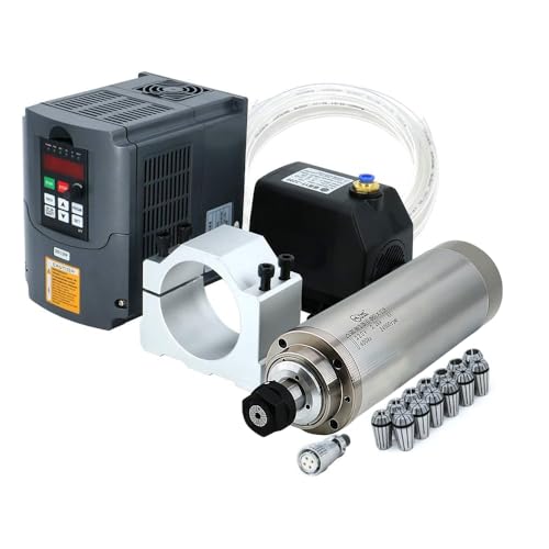 CNC-Spindelmotor 2,2 kW, 2200 W, 220 V, 400 Hz, 24000 U/min, wassergekühlte Spindel mit 2,2 kW, VFD + 80 mm Spindelmontage + 75 W Wasserpumpe + 5 m Wasserleitungen + 13 Greifer ER20-Teile (1-13 mm) von HLTNC