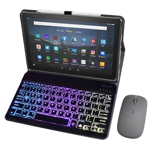 HLTOOP Tastatur Hülle Für Amazon Fire Max 11 Zoll (13. Generation, Modell 2023) Mit 7-Farben-Hintergrundbeleuchtung, QWERTZ-Layout, Abnehmbarer Tastatur, Stifthalter Und Bluetooth-Maus von HLTOOP