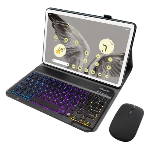 HLTOOP Tastatur Hülle für Google Pixel Tablet 11 Zoll 2023, QWERTZ Deutsches, Abnehmbare Tastaturabdeckung mit Regenbogen-Hintergrundbeleuchtung Und Stifthalter, Bluetooth-Maus Für Tablet,Schwarz von HLTOOP