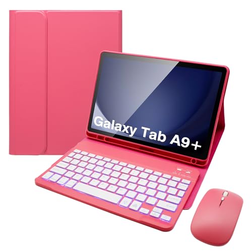 HLTOOP Tastatur Hülle für Samsung Galaxy Tab A9 Plus/A9+ 5G 11 Zoll (SM-X210/X216/X218), Abnehmbare Bluetooth-Tastatur, Stifthalter, Dual-Mode-Maus,Rot von HLTOOP