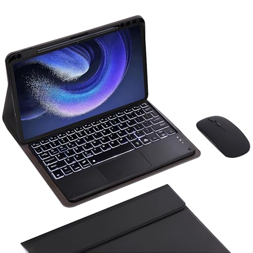 HLTOOP Tastaturhülle für Xiaomi Pad 6/6 Pro 27,9 cm (11 Zoll) 2023, 7 Farben Hintergrundbeleuchtung, Multi-Touch-Trackpad, abnehmbare Tastatur, integrierter Stifthalter, Schwarz von HLTOOP