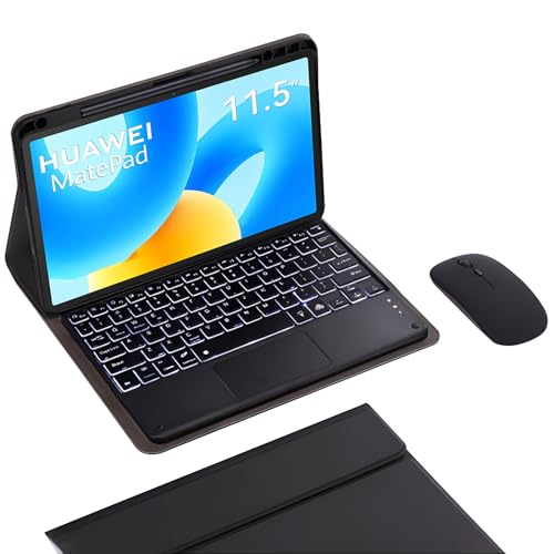 Tastaturhülle für Huawei Matepad 29,8 cm (11,5 Zoll) 2023, 7 Farben, Hintergrundbeleuchtung, Multi-Touch-Trackpad, abnehmbare Tastatur, integrierter Stifthalter, Schwarz von HLTOOP