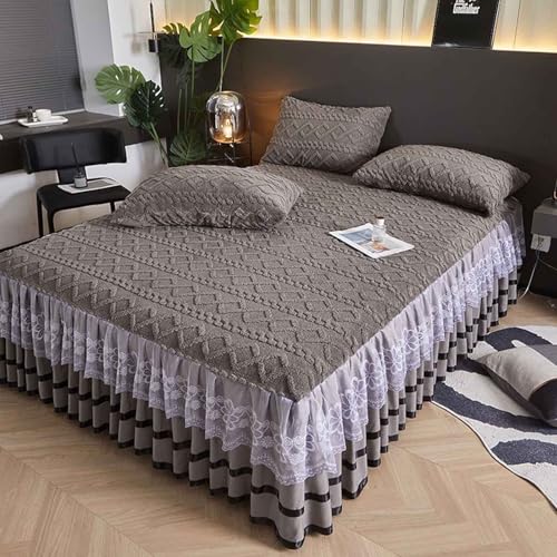 Bett Husse Box Spring Bett Bettrock 200x220 Bed Skirts & Valances Warme Samt-Tagesdecke, Maschinenwaschbare Bettlaken(#2,Pillowcase X2) von HLTQL