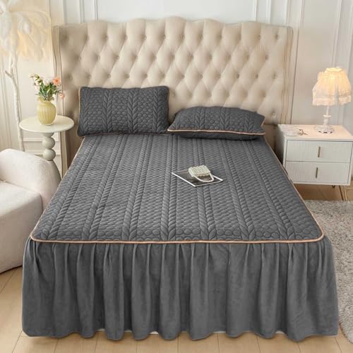 Bett Hussen Bezug Komplett 180x200 Bed Skirts & Valances Boxspringbett Husse Gesteppt Bettrock Mit RüSchen Flanell Bettvolants Spannbettlaken Mit Volan(#3,Pillowcase x2) von HLTQL