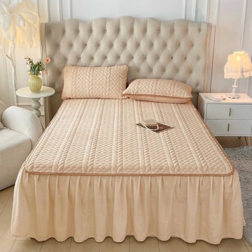 Bett Hussen Bezug Komplett 180x200 Bed Skirts & Valances Boxspringbett Husse Gesteppt Bettrock Mit RüSchen Flanell Bettvolants Spannbettlaken Mit Volan(#4,Pillowcase x2) von HLTQL
