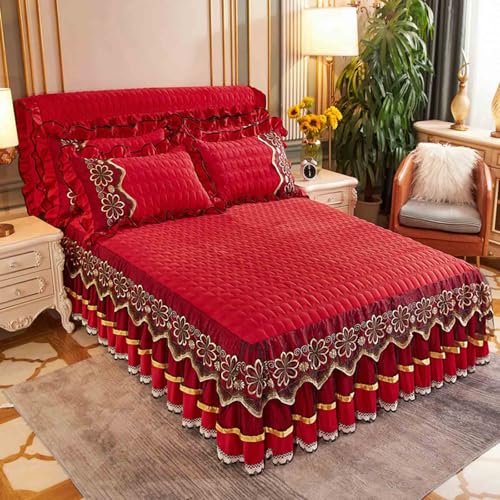 HLTQL Bed Skirts & Valances Betthusse Samt Bettrock Mit Spitze Bettrock Tagesdecke 180x200 Verdicken Warm Prinzessin Spitze Matratzenbezug(#3,180x220cm) von HLTQL