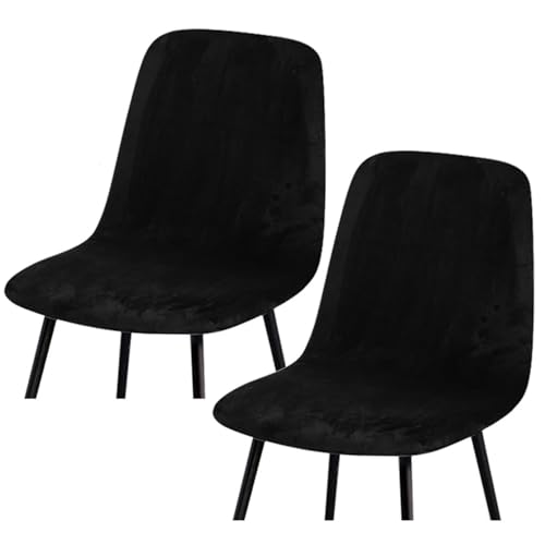 HLTQL BezüGe FüR EsszimmerstüIhle, Stuhlbezug Mit Gebogener RüCkenlehne Stuhlhussen 2er/4er Set KüChe Universal Velvet Stretch Stuhlbezug(#Black,2er) von HLTQL