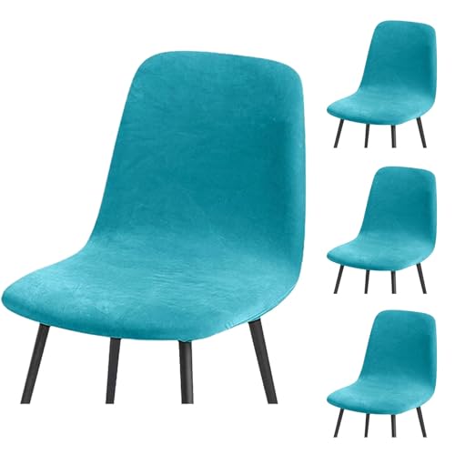 HLTQL BezüGe FüR EsszimmerstüIhle, Stuhlbezug Mit Gebogener RüCkenlehne Stuhlhussen 2er/4er Set KüChe Universal Velvet Stretch Stuhlbezug(#Cyan,4er) von HLTQL