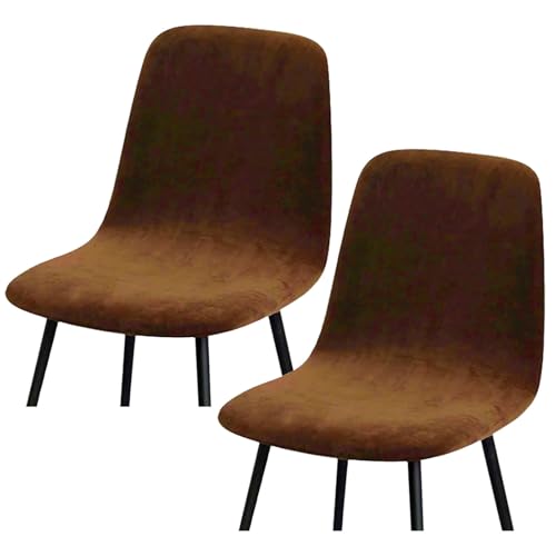 HLTQL BezüGe FüR EsszimmerstüIhle, Stuhlbezug Mit Gebogener RüCkenlehne Stuhlhussen 2er/4er Set KüChe Universal Velvet Stretch Stuhlbezug(#Dark Brown,2er) von HLTQL