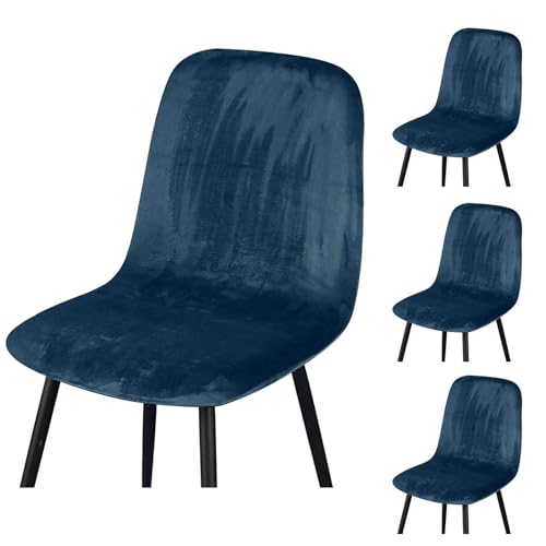 HLTQL BezüGe FüR EsszimmerstüIhle, Stuhlbezug Mit Gebogener RüCkenlehne Stuhlhussen 2er/4er Set KüChe Universal Velvet Stretch Stuhlbezug(#Navy Blue,4er) von HLTQL