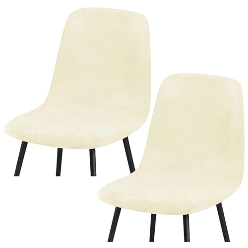 HLTQL BezüGe FüR EsszimmerstüIhle, Stuhlbezug Mit Gebogener RüCkenlehne Stuhlhussen 2er/4er Set KüChe Universal Velvet Stretch Stuhlbezug(#Off-White,2er) von HLTQL