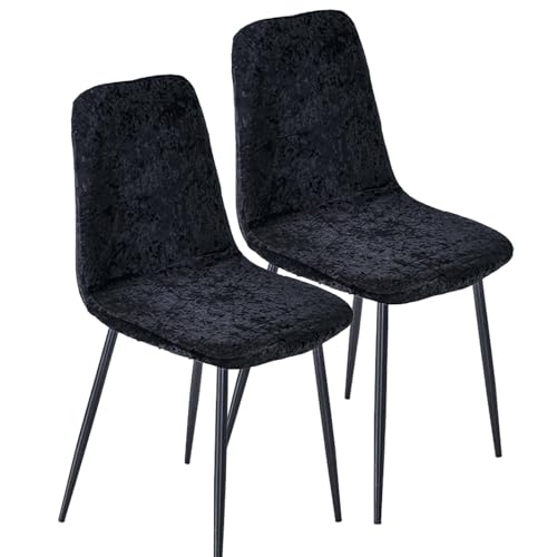 HLTQL BezüGe FüR Stuhl Abwaschbar Stuhlhusse Samt Mit Lehne üBerzug Stuhl Rund Bezug FüR StüHle 4/2/6 Set Universal Velvet Stretch Stuhlbezug(#Black,2er) von HLTQL