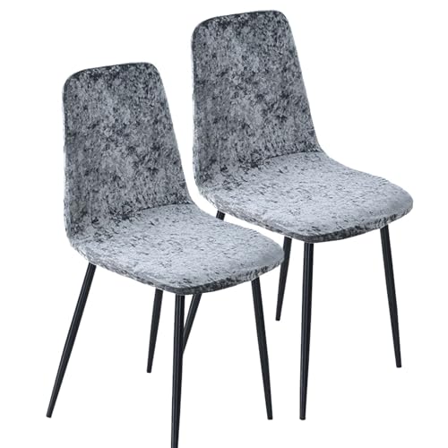 HLTQL BezüGe FüR Stuhl Abwaschbar Stuhlhusse Samt Mit Lehne üBerzug Stuhl Rund Bezug FüR StüHle 4/2/6 Set Universal Velvet Stretch Stuhlbezug(#Grey,2er) von HLTQL
