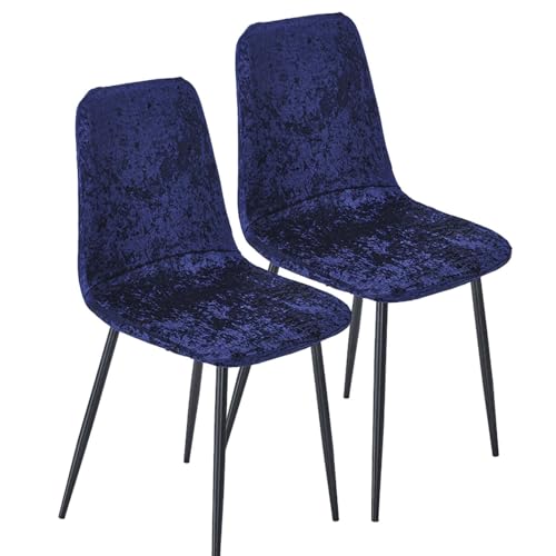 HLTQL BezüGe FüR Stuhl Abwaschbar Stuhlhusse Samt Mit Lehne üBerzug Stuhl Rund Bezug FüR StüHle 4/2/6 Set Universal Velvet Stretch Stuhlbezug(#Navy Blue,2er) von HLTQL
