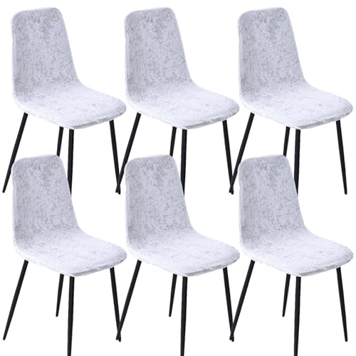 HLTQL BezüGe FüR Stuhl Abwaschbar Stuhlhusse Samt Mit Lehne üBerzug Stuhl Rund Bezug FüR StüHle 4/2/6 Set Universal Velvet Stretch Stuhlbezug(#White,6er) von HLTQL