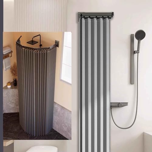 HLTQL Faltbarer Duschvorhang,Mit klappbarer Stange,Duschvorhang Leinen Textil Ohne Bohren, Wasserdicht/Waschbar für Eckdusche, Shower Curtains(A,Curtain/W200*H180) von HLTQL