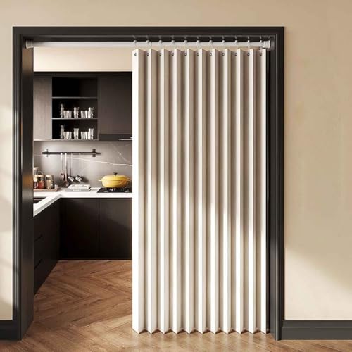 HLTQL Falttürvorhang,Mit Teleskopstange,Magnetischer Türvorhang mit Verdunkelung, Faltbarer Raumteiler für Bad/Schlafzimmer/Wohnzimmer, Akkordeon-Design(*5,W 220*H 240cm) von HLTQL