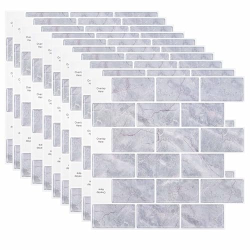HLTQL Fliesen Selbstklebend Bad Wasserfest Klebefliesen KüChenrüCkwand Peel and Stick Tiles Bathroom Fliesenaufkleber 3D Fliesenfolie KüChe Selbstklebend(#14,10 Pieces) von HLTQL