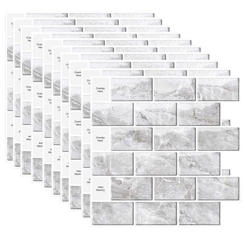 HLTQL Fliesen Selbstklebend Bad Wasserfest Klebefliesen KüChenrüCkwand Peel and Stick Tiles Bathroom Fliesenaufkleber 3D Fliesenfolie KüChe Selbstklebend(#20,10 Pieces) von HLTQL