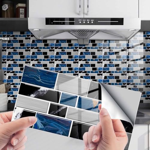HLTQL Fliesenfolie Badezimmer Peel and Stick Tiles Kitchen Fliesenaufkleber KüChe Vintage Klebefliesen Bad Wand Fliesen Selbstklebend(#10,24pcs) von HLTQL