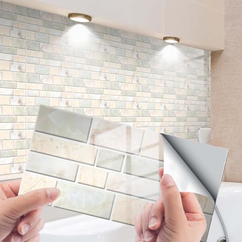 HLTQL Fliesenfolie Badezimmer Peel and Stick Tiles Kitchen Fliesenaufkleber KüChe Vintage Klebefliesen Bad Wand Fliesen Selbstklebend(#12,24pcs) von HLTQL