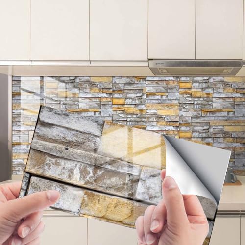 HLTQL Fliesenfolie Badezimmer Peel and Stick Tiles Kitchen Fliesenaufkleber KüChe Vintage Klebefliesen Bad Wand Fliesen Selbstklebend(#13,48pcs) von HLTQL