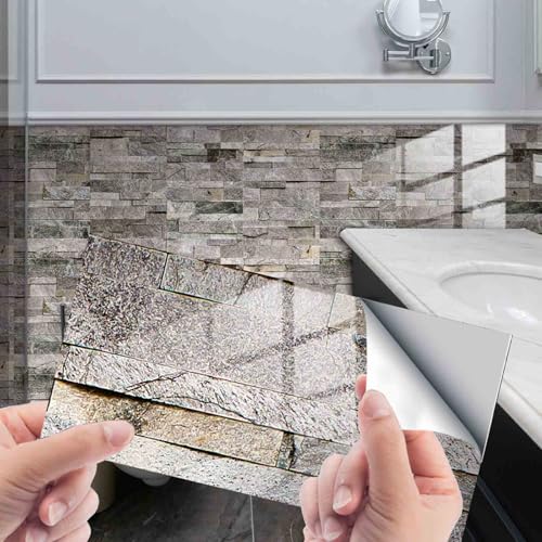 HLTQL Fliesenfolie Badezimmer Peel and Stick Tiles Kitchen Fliesenaufkleber KüChe Vintage Klebefliesen Bad Wand Fliesen Selbstklebend(#14,24pcs) von HLTQL