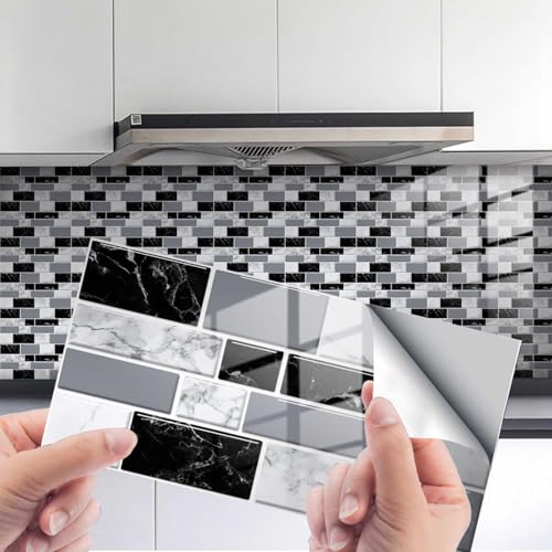 HLTQL Fliesenfolie Badezimmer Peel and Stick Tiles Kitchen Fliesenaufkleber KüChe Vintage Klebefliesen Bad Wand Fliesen Selbstklebend(#4,12pcs) von HLTQL