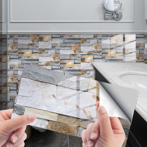 HLTQL Fliesenfolie Badezimmer Peel and Stick Tiles Kitchen Fliesenaufkleber KüChe Vintage Klebefliesen Bad Wand Fliesen Selbstklebend(#5,24pcs) von HLTQL
