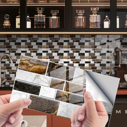 HLTQL Fliesenfolie Badezimmer Peel and Stick Tiles Kitchen Fliesenaufkleber KüChe Vintage Klebefliesen Bad Wand Fliesen Selbstklebend(#9,48pcs) von HLTQL