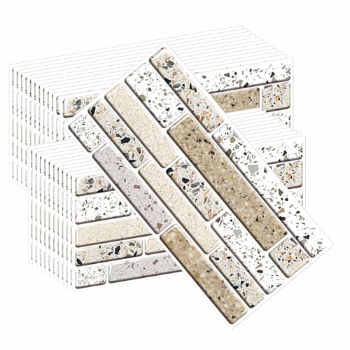 HLTQL Klebefliesen KüChe Quadratisch Fliesen Selbstklebend Bad Wasserfest Selbstklebende Fliesen KüChe Wand Holzoptik Fliesenaufkleber Badezimmer(#20,24pcs) von HLTQL