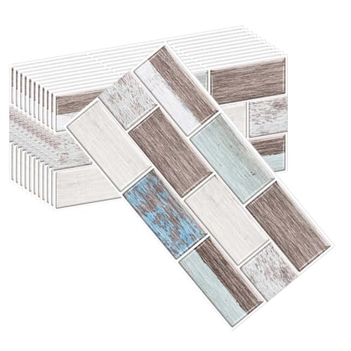 HLTQL Klebefliesen KüChe Quadratisch Fliesen Selbstklebend Bad Wasserfest Selbstklebende Fliesen KüChe Wand Holzoptik Fliesenaufkleber Badezimmer(#29,12pcs) von HLTQL