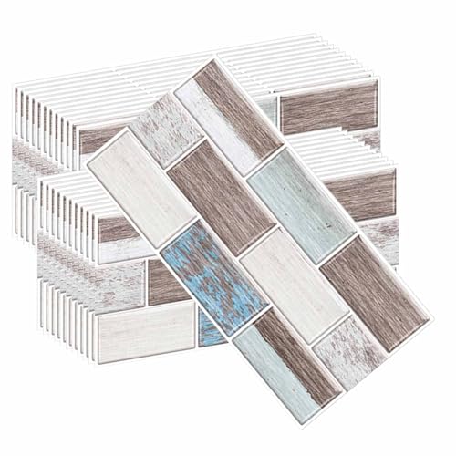 HLTQL Klebefliesen KüChe Quadratisch Fliesen Selbstklebend Bad Wasserfest Selbstklebende Fliesen KüChe Wand Holzoptik Fliesenaufkleber Badezimmer(#29,24pcs) von HLTQL
