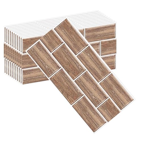 HLTQL Klebefliesen KüChe Quadratisch Fliesen Selbstklebend Bad Wasserfest Selbstklebende Fliesen KüChe Wand Holzoptik Fliesenaufkleber Badezimmer(#31,12pcs) von HLTQL